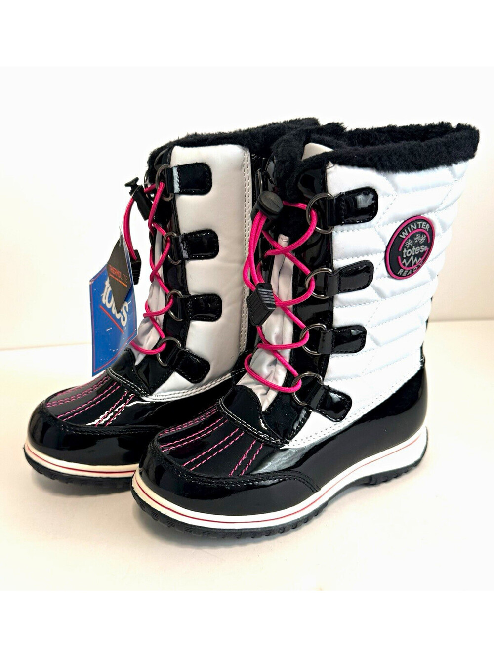 Totes Kylie Girls Size 12 Black White Pink Thermolite Winter Snow Boots NWT